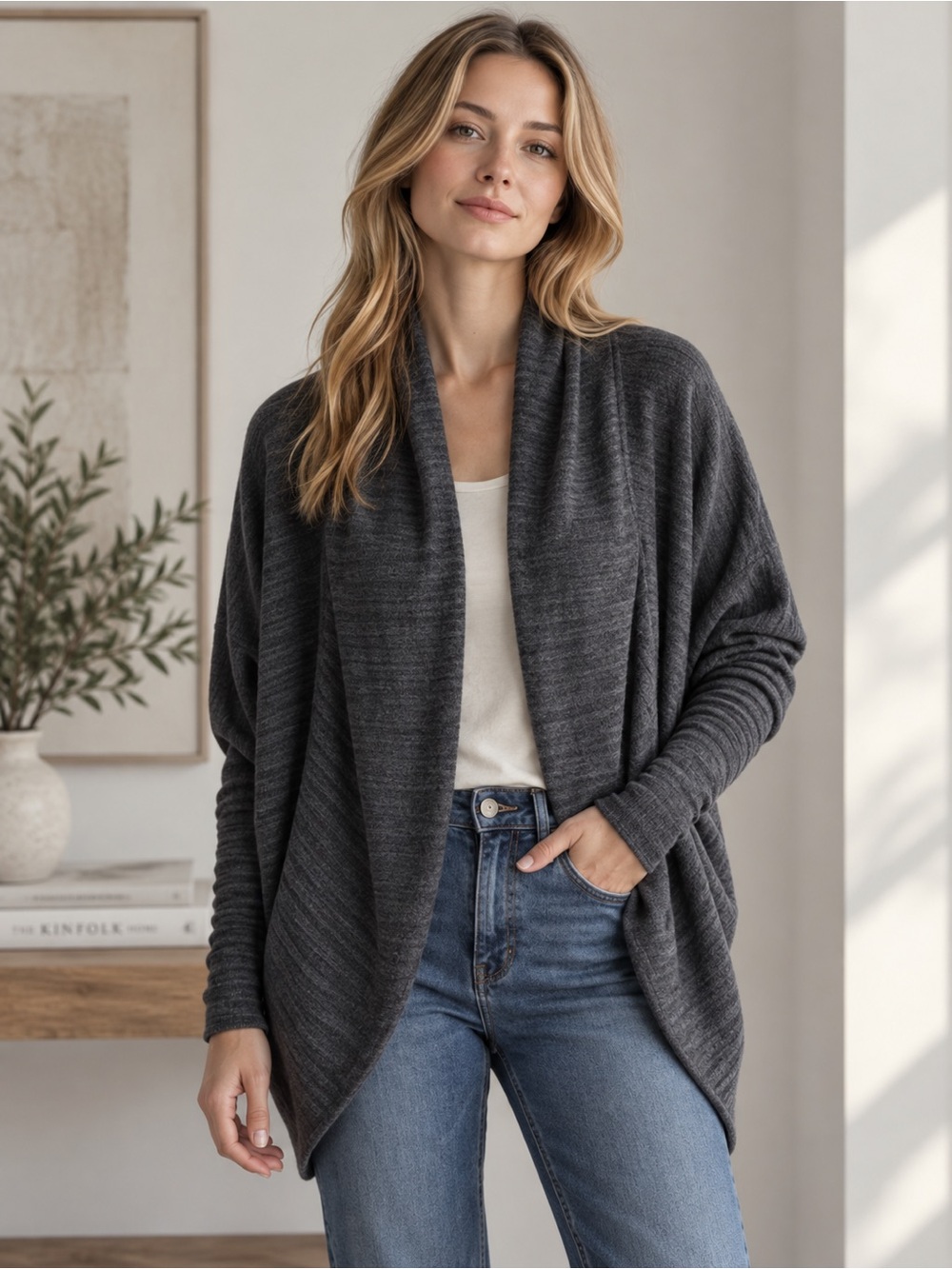 Aritzia Wilfred Diderot Studded Cocoon Cardigan Sweater SIZE M Heather Black